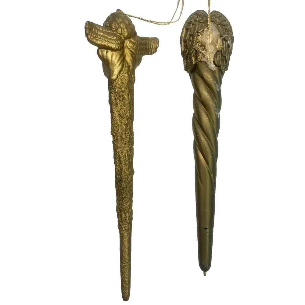 Vintage Gold Angel Icicle Christmas Tree Ornament 6-6.5” Holiday Decor Lot Of 2